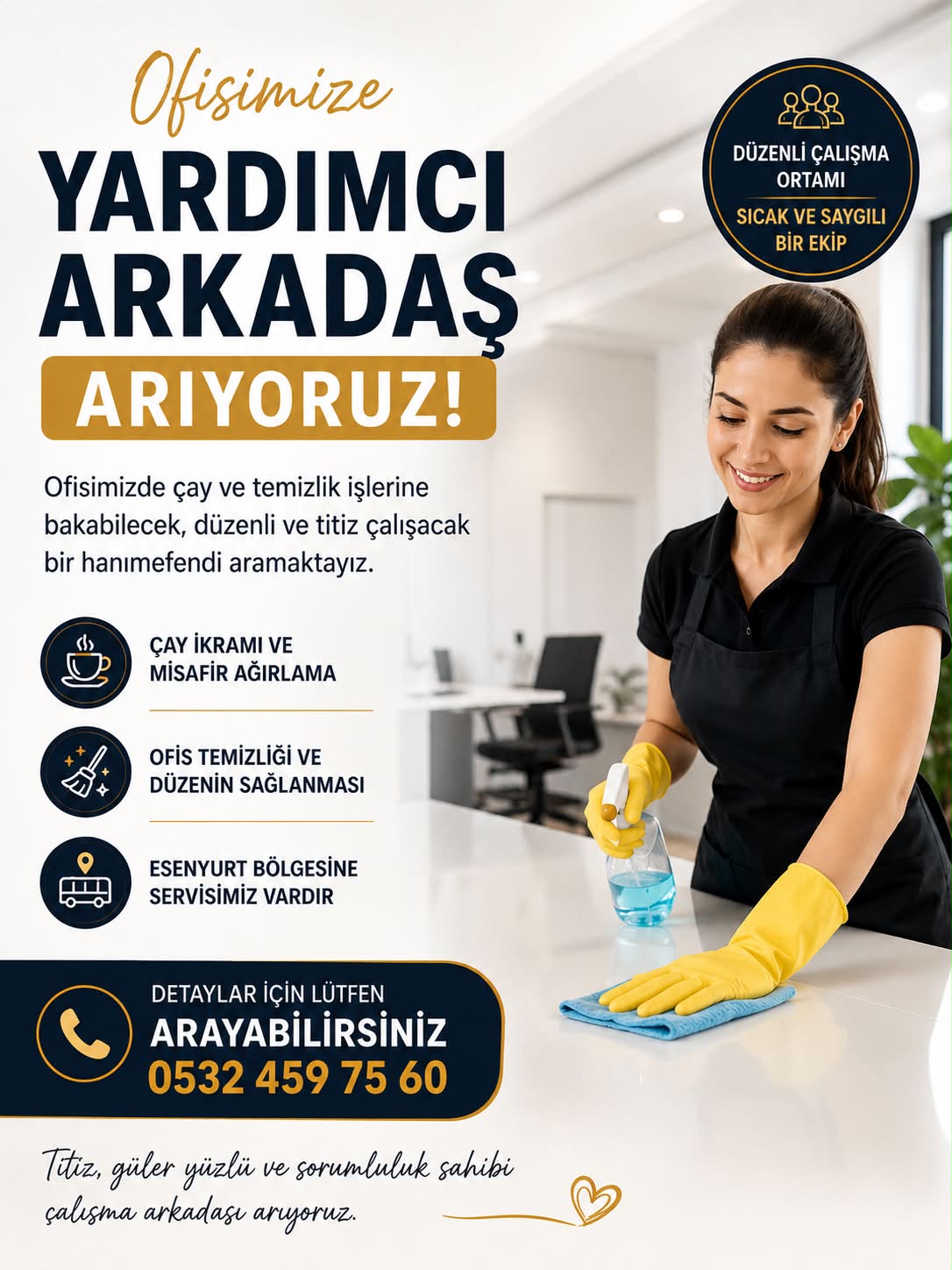 Ofisimize YARDIMCI ARKADAŞ ARIYORUZ DÜZENLİ ÇALIŞMA ORTAMI SICAK VE SAYGILI