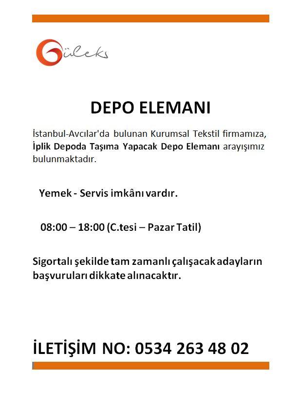 İstanbul Avcılar Kurumsal Tekstil Firmasına Depo Elemanı Aranıyor